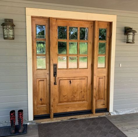 Glass Exterior Door, Large Dog Door, Front Door Inspiration, Rustic Front Door, Glass Exterior, Exterior Doors With Glass, Stained Doors, Rustic Inspiration, Farmhouse Front Door