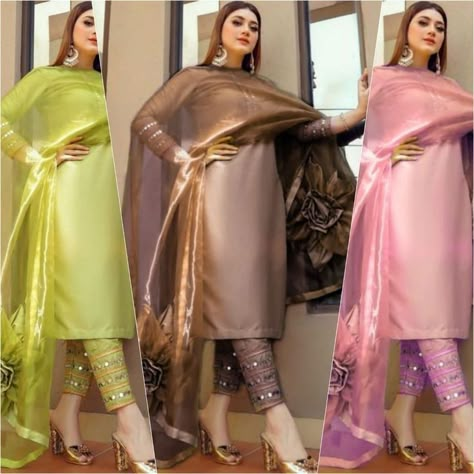 Silk Dress Designs Pakistani, Organza Kurti Designs Latest Pakistani, Organza Suit Designs Latest, Tissue Dress Designs, Pakistani Organza Suits, Stylish Neck Designs For Suits, Organza Dress Designs Pakistani, Organza Kurti Designs Latest, Organza Kurti Designs