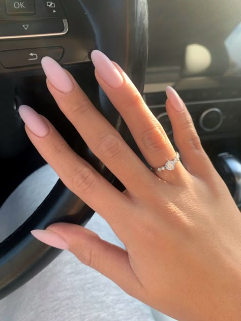 Round Matte Nails, Matte Pink Nails Almond, Light Pink Nails Round, Round Nails Medium, Long Round Acrylic Nails, Light Rose Nails, Matte Natural Nails, Matt Pink Nails, Pink Soft Nails