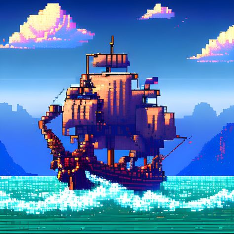 Pirate Pixel Art, 3d Pixel, Pixel Characters, Ahoy Matey, Pirate Adventure, Pixel Art Design, Pirate Theme, Pirate Ship, Printed Canvas