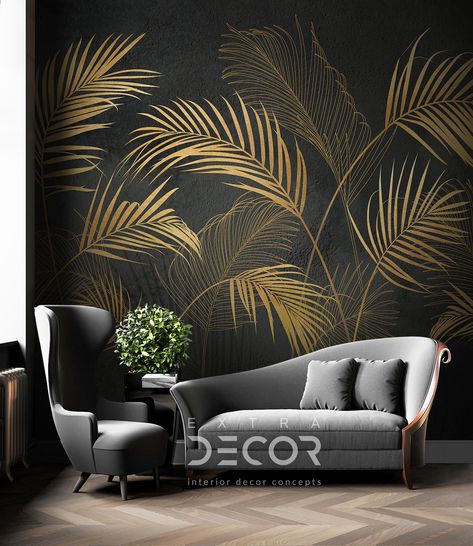 Wallpaper Living Room Accent Wall, Diy Wall Painting, Wall Texture Design, Bedroom Wall Designs, Wall Painting Decor, Accent Walls In Living Room, Bedroom Wall Paint, Wall Paint Designs, Golden Leaves