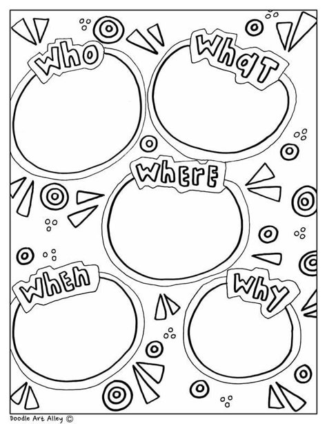 The 5 W's, Classroom Doodles, Read And Color, Free Graphic Organizers, Graphic Organizer Template, Writing Graphic Organizers, Reading Graphic Organizers, Fun Printable, English Activities