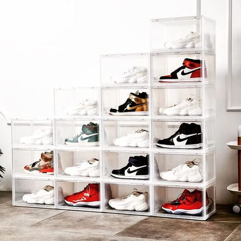 Shoe Storage Boxes, Sneaker Displays, Shoe Containers, Shoe Box Storage, Sneaker Storage, Plastic Shoe Boxes, Diy Shoe Rack, Stackable Storage Boxes, Closet Shoe Storage