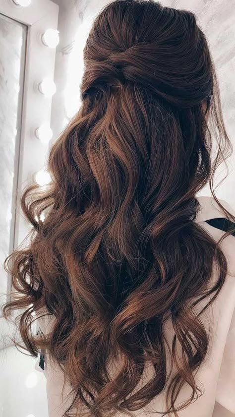 Partial Updo, Wedding Hair Half, Luxy Hair, Wedding Hairstyles Half Up Half Down, Wedding Hair Inspiration, Wedding Hair Down, Half Up Half Down Hair, Long Wavy Hair, Wedding Hairstyles For Long Hair