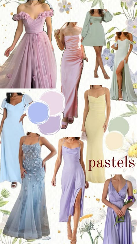 Color Scheme Clothes, Light Colored Suits, 21st Bday Brunch, Pastel Dress Formal, Pastel Dress Outfit, Colorful Pastel Wedding, Garden Formal Attire, Bridgerton Inspired Outfits, Pastel Wedding Guest