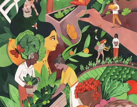 Farm Murals Ideas, Sustainable Illustration Design, Sustainable Living Illustration, Graphic Design Sustainability, Sustainability Painting, Sustainability Illustration Graphics, Sustainability Artwork, Sustainable Logo Design, Sustainability Illustration