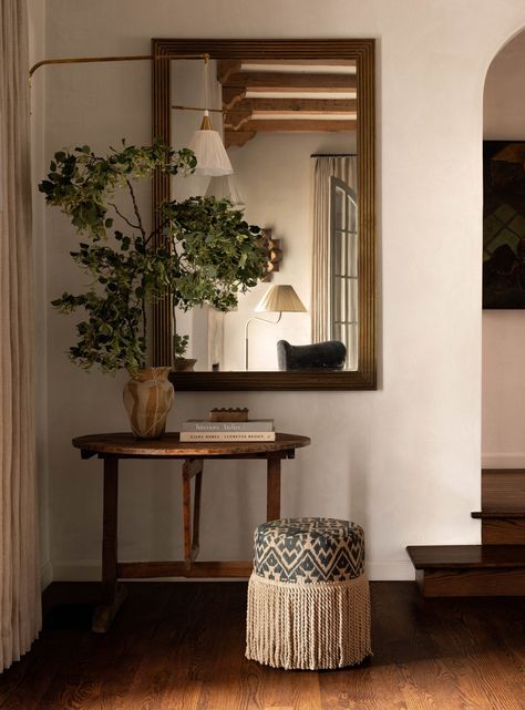 A Spanish Home With Subdued Glamour | Lark & Linen Interior Design and Lifestyle Blog Small Foyer, Hollywood Hills Homes, Small Entryway, Spanish House, Studio Mcgee, Decoration Inspiration, Tasting Table, Living Room Pictures, A Mirror