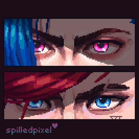 pixelart ドット絵 pixel pixelartist bitart asperite  arcane arcanefanart Vi Jinx Jinx Alpha Pattern, Pixel Digital Art, League Of Legends Cross Stitch, Arcane Alpha Pattern, Arcane Pixel Art Grid, Jinx Pixel Art, Arcane Pixel Art, Diamond Dotting, Grid Patterns