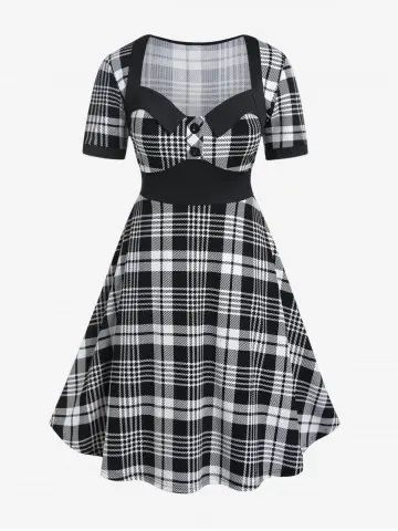 Plus Size Plaid Dresses - Long Sleeve, Tunic And Christmas Cheap With Free Shipping Rosegal Plus Size, Plaid Dresses, Plus Size Vintage Dresses, 50s Retro, Plus Size Lace, High Waist Dress, Plus Size Vintage, Dresses Cheap, High Waisted Flares