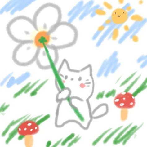 Flowers For U Cat Meme, Flower Pfp Drawing, Cat Flowers Drawing, Cats With Flowers Drawing, Cute Cat Drawing Aesthetic, Tulips With Cat, Cat Holding Flowers Drawing, Flower Cat Drawing, Cat Giving Flowers