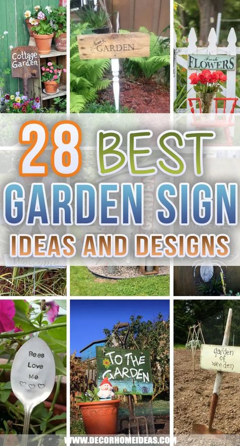 Best Garden Sign Ideas. Add a touch of personality to your outdoor space with these charming garden sign ideas. From rustic and vintage to eye-catching and modern, these designs will inspire you. #decorhomeideas Plant Signs For Garden, Garden Title Ideas, Garden Plant Signs, Rustic Garden Signs, Signs For Gardens Backyards, Outdoor Signs Wooden Diy Garden, Allotment Signs Diy, Garden Signs And Sayings Rustic, Backyard Signs Diy