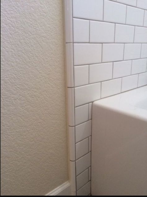 quarter round trim ending tile to wall Trim In Bathroom, Architecture Renovation, Bathtub Tile, Round Tiles, Tile Edge, Boho Bathroom, Tile Trim, Bathroom Trends, Bathroom Redo