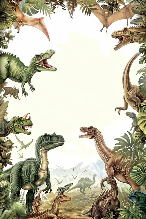 Detailed description of a prehistoric dinosaur scene illustration. Prehistoric Jungle, Dinosaur Scene, Dinosaur Template, Dinosaur Themed Party, Dinosaur Age, Scene Illustration, Prehistoric Dinosaurs, Dinosaur Images, Dinosaur Illustration