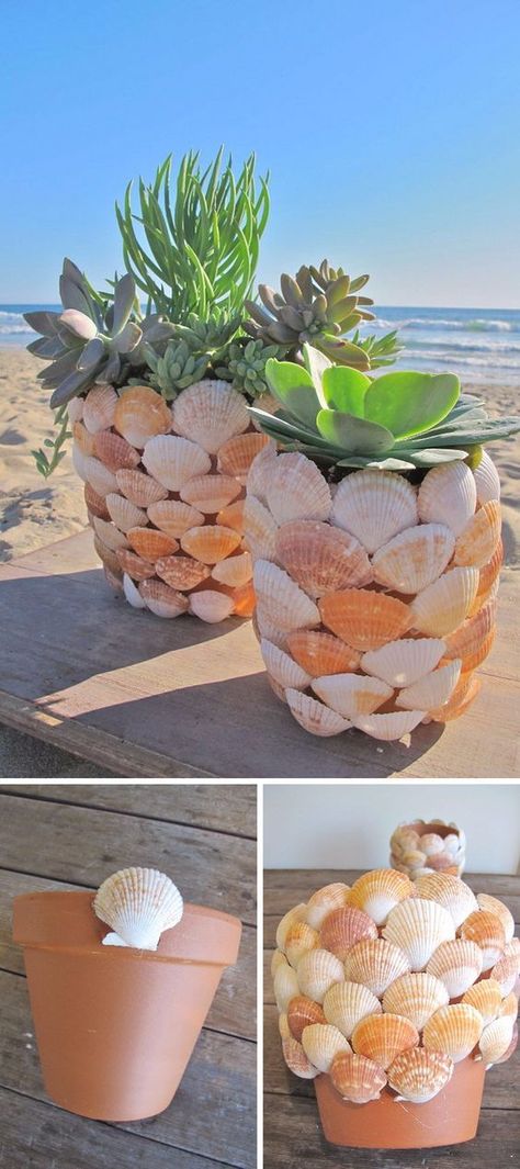 DIY Projects to Try Easy Crafts For Teens, Crafts For Teens To Make, Decorated Flower Pots, Diy Valentine, Beach Crafts, Seashell Crafts, Succulents Diy, Diy Vintage, Shell Crafts