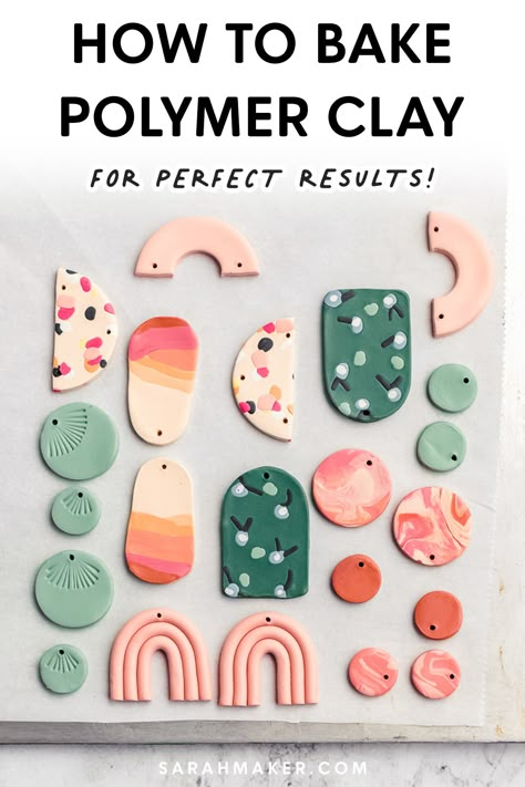 Polymer Clay Instructions, Clay Earrings Bake Time, What Temperature To Bake Polymer Clay, Best Clay For Jewelry, How To Dry Polymer Clay, Baked Clay Jewelry, How To Polymer Clay Tutorials, Baked Clay Earrings Diy, Polymer Clay Earrings Diy How To Make