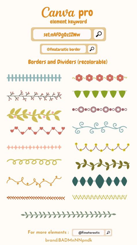 Borders and Dividers - Canva Element Keyword, Border Elements Canva, Canva Borders Design, Canva Search Elements, Canva Key Words Elements, Canva Sticker Keyword Aesthetic, Canva Borders Keyword, Canva Keywords Elements Aesthetic, Planner Borders, Canva Borders