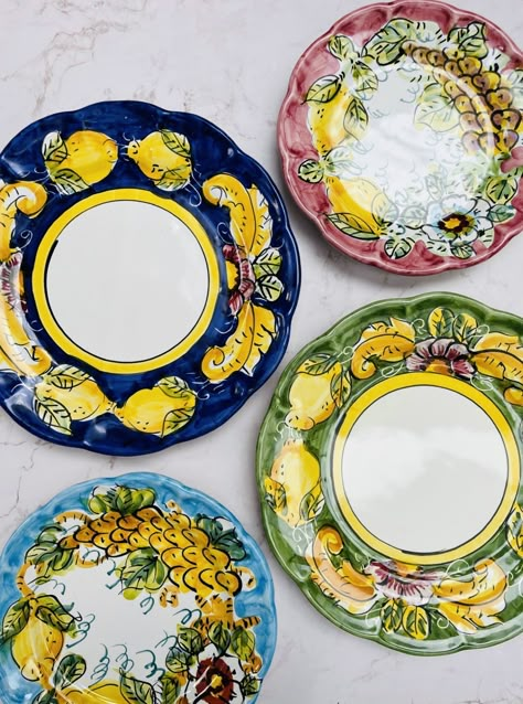 Elle Lookbook (@EvaLovesDesign) on X Italian Painted Plates, Italian Serving Plates, Vintage Italian Plates, Lemon Inspired Kitchen, Sicilian Home Decor, Amalfi Plates, Italian Plates Ceramic, Sicilian Plates, Italian Dishware