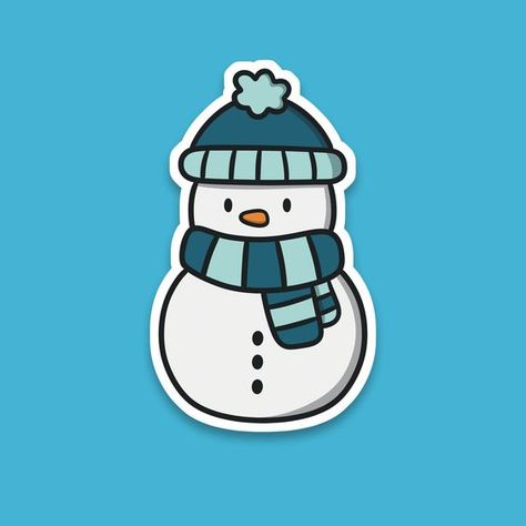 Snowman Sticker | Waterproof Matte Vinyl Sticker | Cute Sticker | Winter Holiday Illustrator Christmas Cards, Snowman Cartoon Drawing, Drawing Winter Ideas, Winter Stickers Aesthetic, Cute Snowman Drawing, Cute Winter Stickers, Snowman Doodle, Christmas Sticker Ideas, Animated Snowman