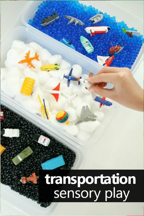 Preschool Transportation Acitivities. Vehicles Sensory Bin for Preschool and Toddler Sensory Play #preschool #sensory Transportation Science Activities, Transportation Science, Transportation Preschool Activities, Transportation Theme Preschool, Preschool Transportation, Transportation Unit, Transportation Activities, Transportation Crafts, Transportation Preschool