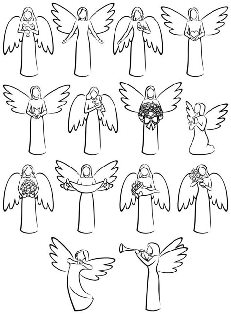 Angels Line Art Set Christmas Angels Drawing, Angel Line Drawing, Angel Graphic Design, Drawing Angels, Angel Drawing Easy, Angel Outline, Angel Y Diablo, Angel Sketch, 2 Angels