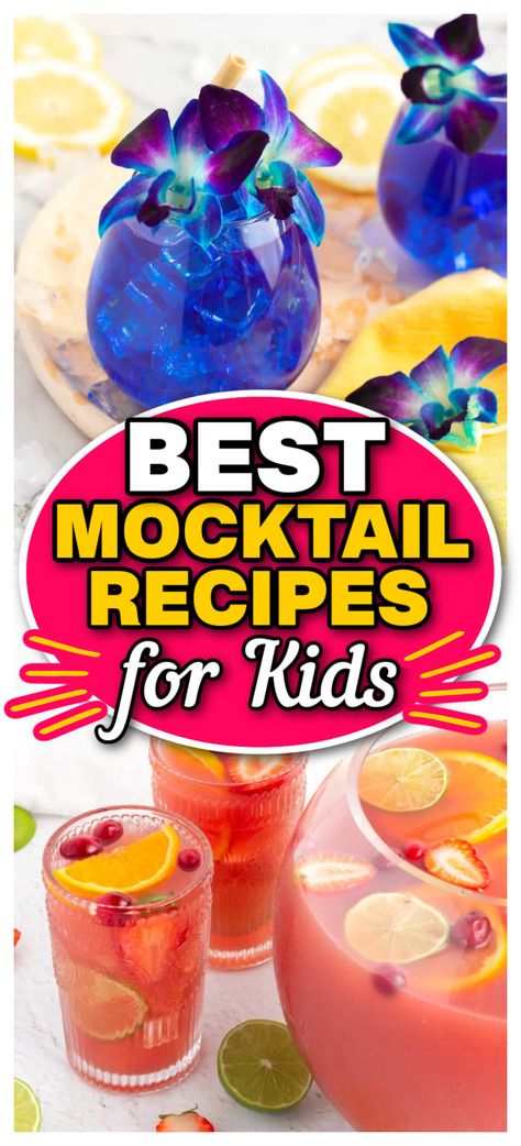 These easy mocktails for kids have all been tried and tested at home with my little ones. Just pop them in a kid friendly glass and you are good to go! My boys favourites are the non alcoholic punch and the virgin piña colada. Enjoy! Cute Summer Drinks For Kids, Punch Recipes Non Alcoholic Pina Colada, How To Make A Mock Tail, Luau Drinks For Kids, Special Drinks For Kids, Party Punches Nonalcoholic, Kid Drinks For Party, Kids Mocktail Party Ideas, Kiddie Cocktails For Kids