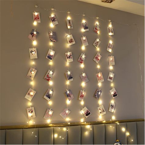 Fairy Lights On Wall, Fairy Lights Photos, Clip String Lights, Light Picture Wall, Led Curtain Lights, Led Curtain, Fairy Lights Bedroom, Curtain String Lights, Clip Lights