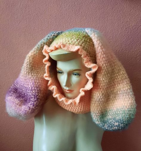 Bunny Balaclava, Bunny Hood, Hood Crochet, Hat Club, Bunny Hat, Crochet Goodies, Head Pieces, Fun Crochet Projects, Fun Crochet