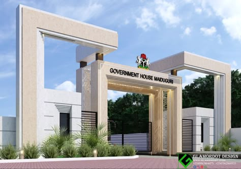 Design proposal of ultra modern entrance gate of the Government house Maiduguri Building Gate Design Entrance, Apartment Gate Design Entrance, Modern Gate Entrance, School Gate Design Entrance, Colony Entrance Gate Design, Entrance Gates Design Architecture Front Entry, Gate Design Modern Entrance Architecture, Compound Gate Design, Condominium Entrance