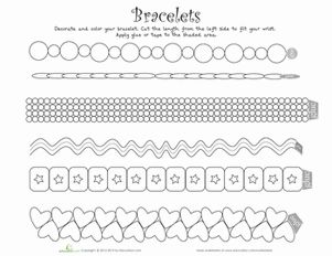 Printable Bracelets | Worksheet | Education.com Bracelet Templates, Printable Bracelet, Bus Crafts, Bracelet Template, Paper Bracelet, Animal Crafts For Kids, Free Printable Worksheets, Make Your Own Jewelry, Glue Crafts