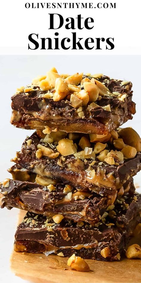 Date Snickers Recipe Paleo Snickers Bar, Vegan Date Squares, Easy Dates Recipes, Homemade Snickers Bars Healthy, Date Snickers Bites, Date And Peanut Butter Recipes, Pecan Date Bars, Date Squares Healthy, Date And Chocolate Recipes