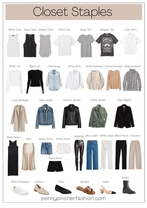 Casual Edgy Capsule Wardrobe, Basic Capsule Wardrobe 2024, Womens Capsule Wardrobe 2024, Key Pieces For Wardrobe, Staple Pieces For Wardrobe, Edgy Capsule Wardrobe, Key Wardrobe Pieces, Penny Pincher Fashion, Minimalist Wardrobe Capsule