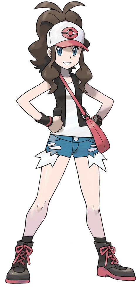 Main Character Female Art - Pokémon Black and White Art Gallery Pokemon Girl Characters, Brown Hair In A Ponytail, Pokemon Trainer Costume, Pokemon Trainer Art, Pokemon Hilda, Pokemon Trainer Outfits, Pokemon Heart, Female Pokemon Trainers, Pokemon Facts