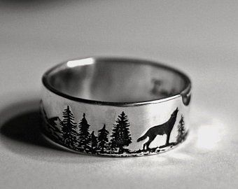 Gifts For Males, Wolf Wedding, Lonely Wolf, Diamond Wedding Bands Stackable, Birthday Gift For Son, Ring For Boyfriend, Tree Of Life Ring, Wolf Ring, Engraved Handwriting