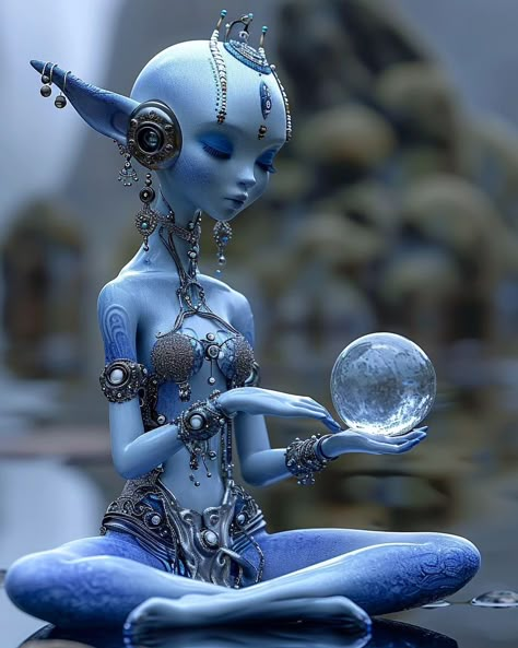 Alien Fairy, Mythical People, Alien Ideas, Blue Alien, Mythical Creatures Fantasy, Cute Fantasy Creatures, Blue Fairy, Time To Relax, Fairies Elves