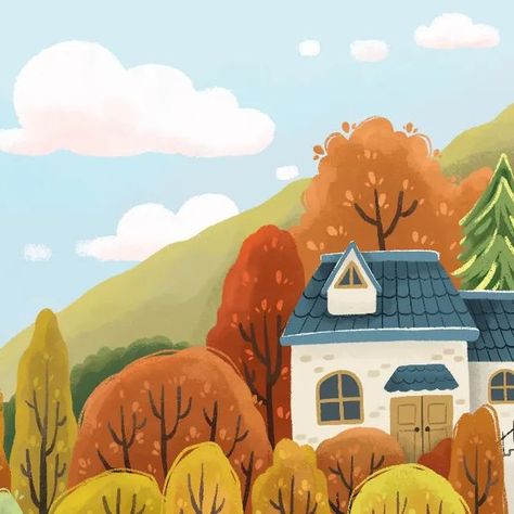 Rizka Nurfazrina on Instagram: "Cozy cottage ❤ #cozyautumndrawing challenge ✨ Timelapse video 👉  #illustration #autumn #artwork #cuteillustration #autumnillustration  #september #cozy #cottage #procreate" Kim Smith Illustration, Cute Plants Drawing, Cute Autumn Illustration, Cozy Autumn Illustration, September Illustration, Cozy Grove, Cottage Drawing, Cozy Illustration, Autumn Artwork