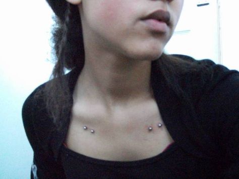 . Bone Tattoo Design, Chest Dermal, Collar Bone Piercing, Bone Piercing, Chest Piercing, Surface Piercing, Bone Tattoo, Dermal Piercing, Cute Piercings