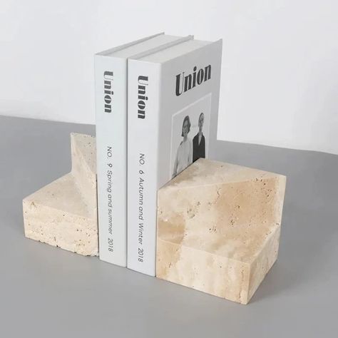 SG$49.31 | Natural Yellow Beige Wabi-sabi Style Travertine Marble Stone Bookends Book File Home Desktop Ornaments Creative Bookcases, Shower Cabinets, Elevated Home, Comfort Art, Hotel Sheets, Silk Bedding Set, Travertine Marble, Egyptian Cotton Bedding, Wabi Sabi Style