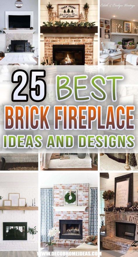 Redoing A Brick Fireplace Ideas, What To Do With Brick Fireplace, Painting A Red Brick Fireplace, Refacing Fireplace Brick, Grey Brick Fireplace Makeover, Covering Up Brick Fireplace, Add Mantel To Brick Fireplace, Fireplace Ideas Brick Farmhouse, Remodeled Brick Fireplace