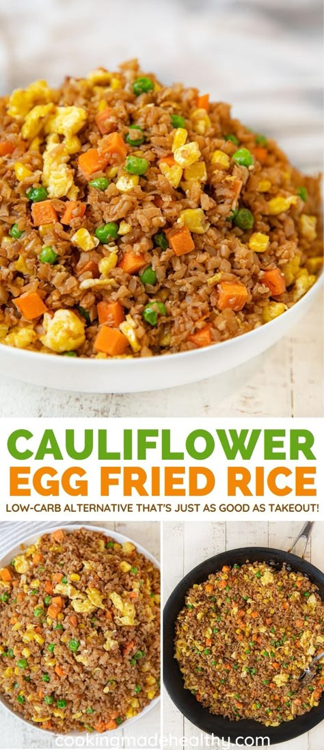 Cauliflower Fried Rice is a healthy low carb option that's just as good as take-out! #cauliflower #cauliflowerrice #friedrice #chinesefood #sidedish #healthyrecipes #healthydinner #cookingmadehealthy Cauliflower Fried Rice Recipes, Fried Rice Recipes, Cauliflower Fried, Egg Fried Rice, Cauliflower Rice Recipes, Rice Recipes For Dinner, Cauliflower Fried Rice, Resep Diet, Fried Cauliflower