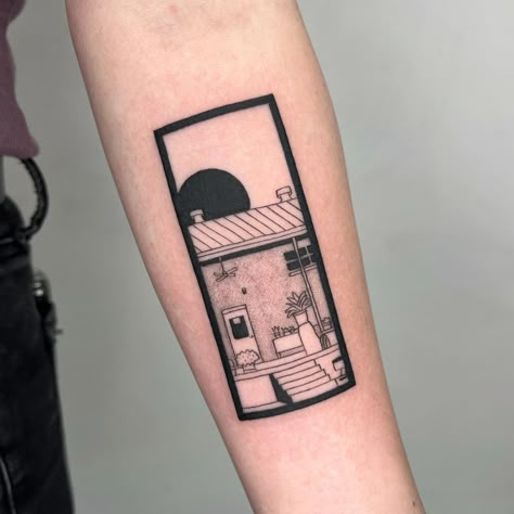 Gallery Wall Tattoo, Childhood Home Tattoo, Open Door Tattoo, Special Tattoo Design, House Tattoo Ideas, Porch Tattoo, Sentimental Tattoos, Door Tattoo, Tattoo House