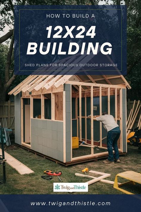 Conquer clutter and maximize your storage space with a 12x24 building! This guide from Twigandthistle.com provides downloadable 12x24 building plans to create a spacious and functional shed. Explore options for constructing a 12x24 storage building out of wood or metal to suit your needs. Learn the benefits of a portable building 12x24 for ultimate flexibility. Visit Twigandthistle.com and say goodbye to storage woes with a DIY 12x24 building project! 14x20 Shed Plans, 20x20 Shed Plans, 16x24 Shed Plans, 12x24 Shed Plans, Diy Outdoor Shed, 12x16 Shed Plans, 12x24 Shed, 12x20 Shed Plans, Backyard Workshop