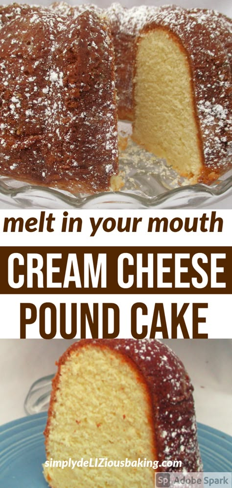 Dense Cake, Best Pound Cake Recipe, Cream Cheese Pound Cake Recipe, Pound Cake Recipes Easy, Limeade Recipe, Cheese Pound Cake, Mixer Recipes, Sour Cream Pound Cake, Easy Cold