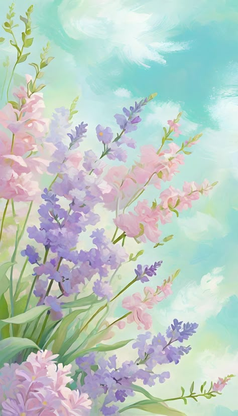 An abstract floral scene where blooms are interpreted as soft, diffuse clouds of color Flower Prints Wall Art, Watercolor Pastel Backgrounds, Soft Pastel Flowers Painting, Pastel Garden Aesthetic, Pastel Wall Painting, Soft Lavender Aesthetic Wallpaper, Pastel Art Background, Pastel Watercolor Art, Wall Decor Design Art Ideas