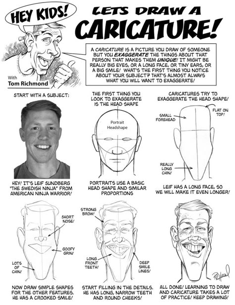 Richmond Illustration Inc. How To Draw Caricatures, Draw Caricatures, Tom Richmond, Caricature Tutorial, Pencil Cartoon, Caricature Drawings, Kids Activity Book, رسم كاريكاتير, Caricature Sketch