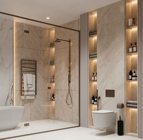 Luxury En Suite Bathroom, Modern Bathrooms 2024, Luxury Bathroom Master Baths Modern Interior Design, Luxury Bathroom With Bathtub, Master Toilet Design, Luxury Toilet Design Modern, Beautiful Bathrooms Luxury, Luxury Shower Design, Dream Bathrooms Luxury Modern