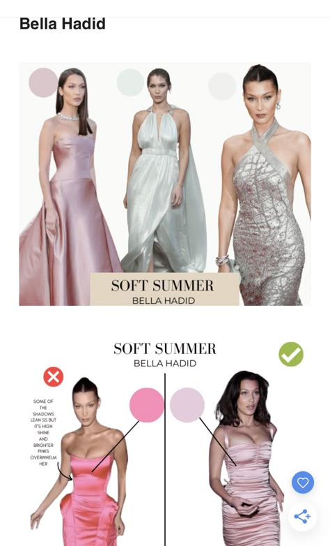 Soft Summer Celebrities Outfits, Bella Hadid Soft Summer, Summer Color Palette Analysis, Soft Summer Examples, Cool Summer Celebrities, Soft Summer Brunette, Soft Summer Color Palette Outfits, Muted Summer Color Palette, Soft Summer Outfits Inspiration