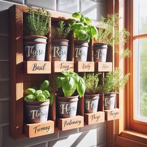 15 Herb Garden Ideas That Don't Need a Windowsill - Green Fingers Herb Kitchen Ideas, Kitchen Wall Herb Garden, Herb Wall In Kitchen, Diy Herb Planter Indoor, Herb Kitchen Garden, Herb Shelf Kitchen, Herb Wall Kitchen, Thai Apartment, Wall Herb Garden Indoor