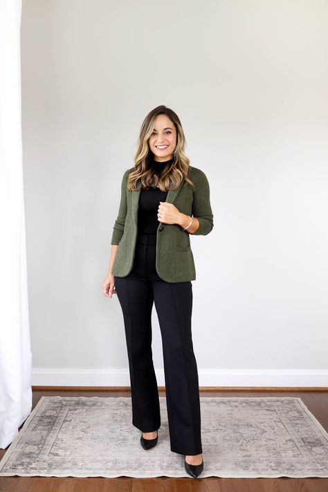 Sweater Blazer Outfit, Networking Event Outfit, Green Blazer Outfit, Event Outfit Ideas, Corporate Attire Women, Olive Blazer, Classy Business Outfits, Business Professional Outfits, Blazer Outfits For Women