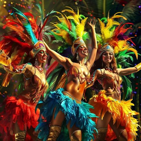 Vibrant Brazilian Street Carnival Dancers in Colorful Costumes Carnaval Dancers Brazil, Carnival Caribbean, Carnival Women, Carnival Brazil, Brazilian Carnival, Brazil Carnival Costume, Carnival Dancers, Brazil Carnival, Carnival Makeup