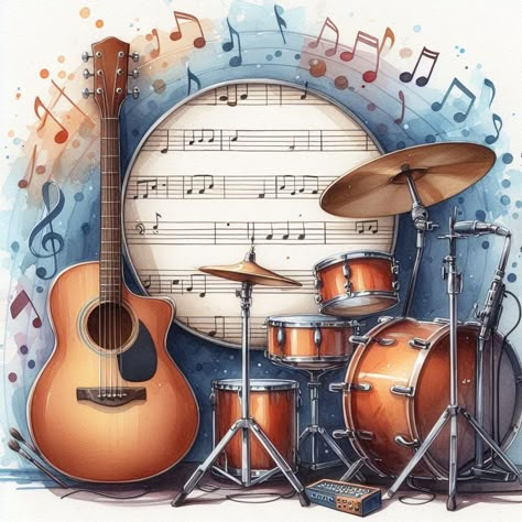 Sheet Music Artwork, Musical Instruments Drawing, Musical Cards, Guitar Illustration, Music Notes Art, Heartfelt Creations Cards, Page Borders Design, Music Pics, Music Things